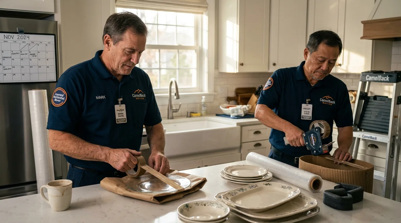 Professional crew packing kitchen dishware in Escalon, CA